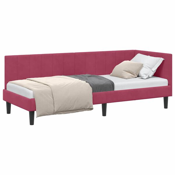 vidaXL Corner Bed Frame with Headboard Wine Red 80 cm x 200 cm Velvet
