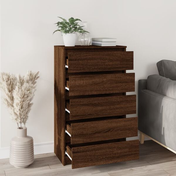 vidaXL Drawer Cabinet Brown Oak 60x36x103 cm Engineered Wood