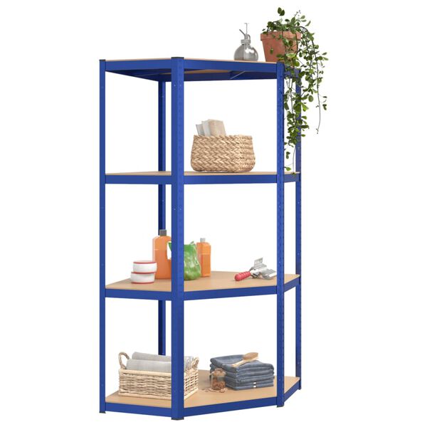 vidaXL 4-Layer Corner Shelf Blue Steel&Engineered Wood