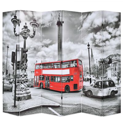 vidaXL Folding Room Divider 228x170 cm London Bus Black and White