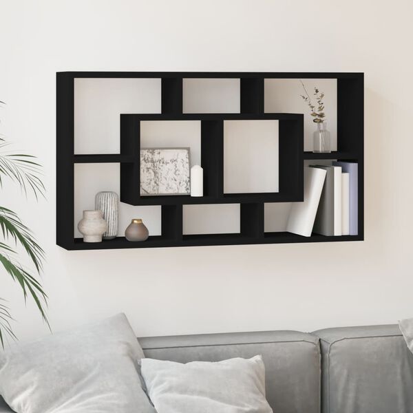 vidaXL Wall Display Shelf 8 Compartments Black