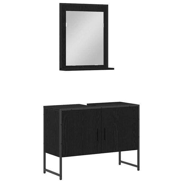 vidaXL Bathroom Furniture Set Wall-mounted 2 pcs Black Engineered wood