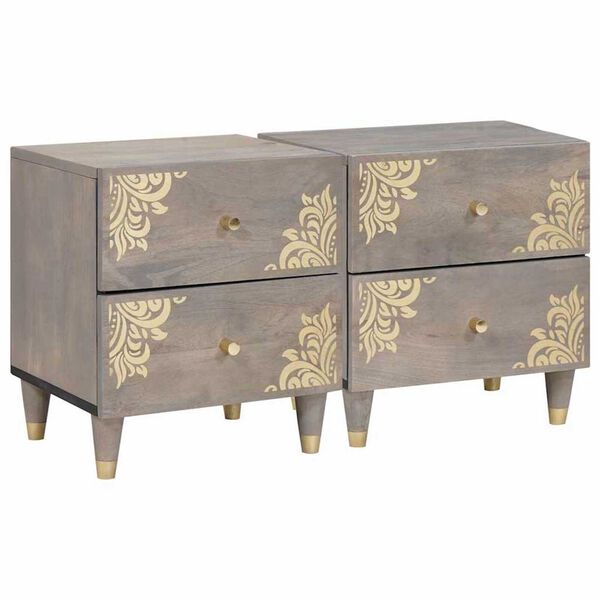 vidaXL Bedside Cabinet 2 pcs Grey 40 x 33 x 46 cm Solid Mango Wood