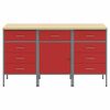 vidaXL Work Cabinet with Drawer 3 pcs Red and Grey 150 x 55 x 85 cm