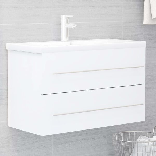 vidaXL Sink Cabinet with Built-in Basin White Engineered Wood