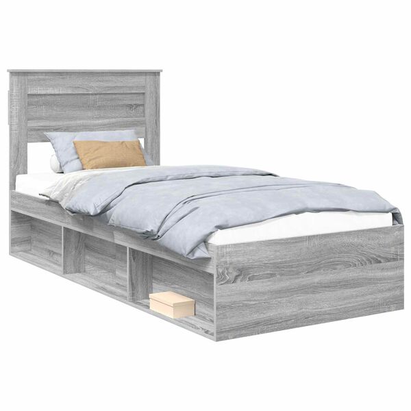 vidaXL Bed Frame Grey Sonoma 100 x 200 cm Solid Pine Wood