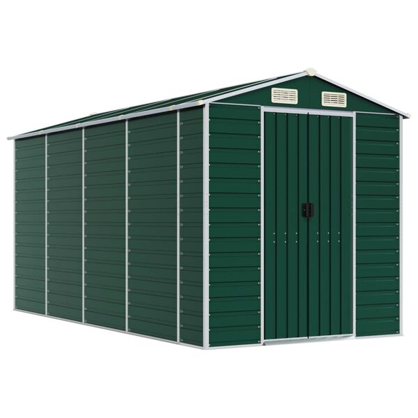 vidaXL Garden Shed Green 191x385x198 cm Galvanised Steel