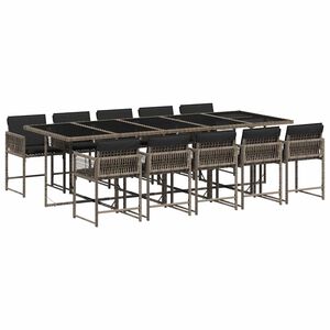 vidaXL 11 Piece Garden Dining Set with Cushions Grey Poly Rattan