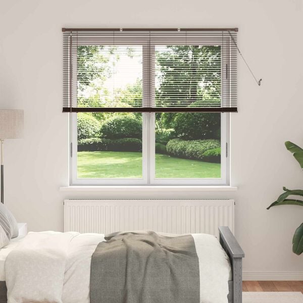 vidaXL Venetian Blind Dark Brown with Wood Pattern 160 x 150 cm PVC