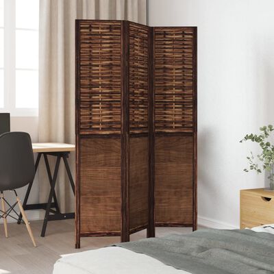 vidaXL Room Divider 3 Panels Dark Brown Solid Wood Paulownia