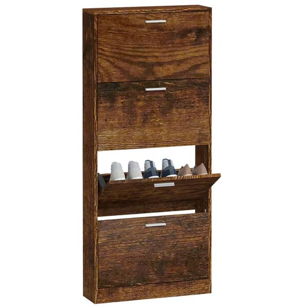 vidaXL Shoe Cabinet Smoked Oak 59x17x150 cm Engineered Wood