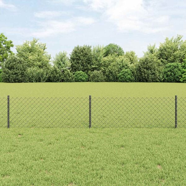 vidaXL Fence with Post Grey 0.4 x 10 m Steel and PVC
