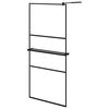 vidaXL Walk-in Shower Wall with Shelf Black 90x195 cm ESG Glass&Aluminium