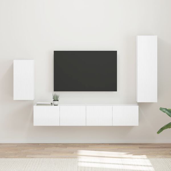 vidaXL TV Cabinet Set 4 pcs High Gloss White Engineered Wood