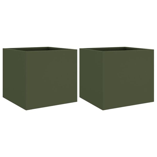 vidaXL Planters 2 pcs Olive Green 32x30x29 cm Steel
