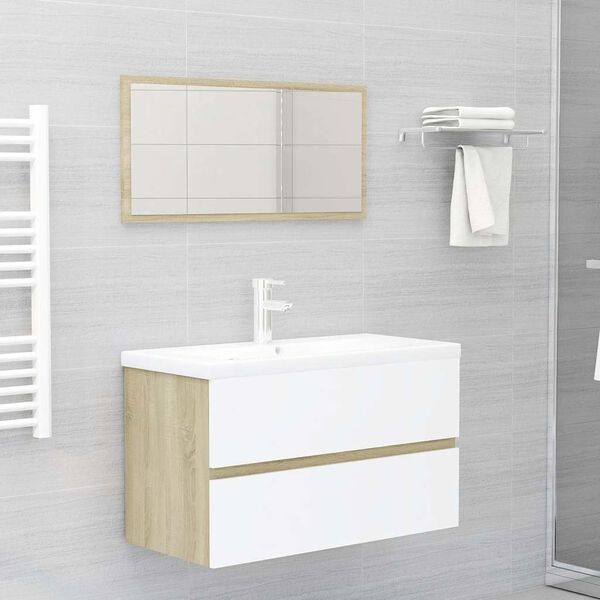 vidaXL 2 Piece Bathroom Furniture Set White and Sonoma Oak Engineered Wood