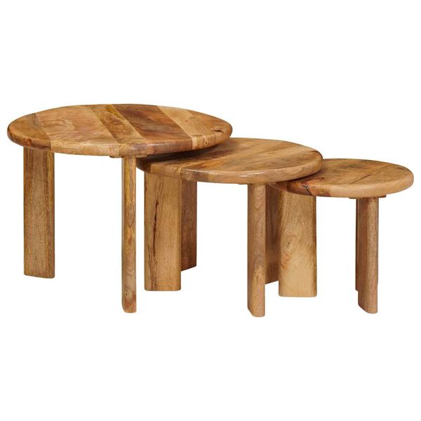 vidaXL Nesting Coffee Tables 3 pcs Brown Solid Mango Wood