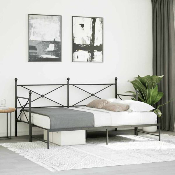 vidaXL Daybed with Trundle without Mattress Black 90x190 cm Steel