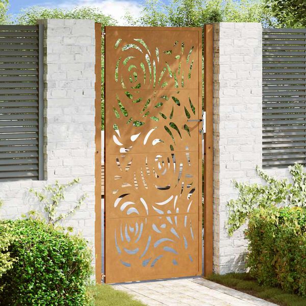 vidaXL Garden Gate 100x200 cm Weathering Steel Flame Design