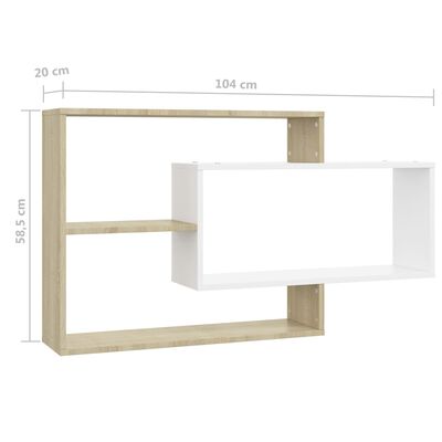 vidaXL Wall Shelf White and Sonoma Oak 104x20x58.5 cm Engineered Wood