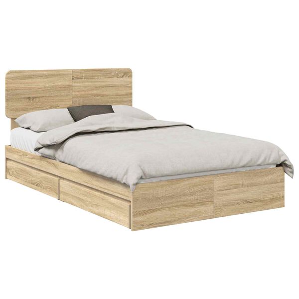 vidaXL Storage Bed with Drawer Sonoma Oak 135 x 190 cm Engineered Wood