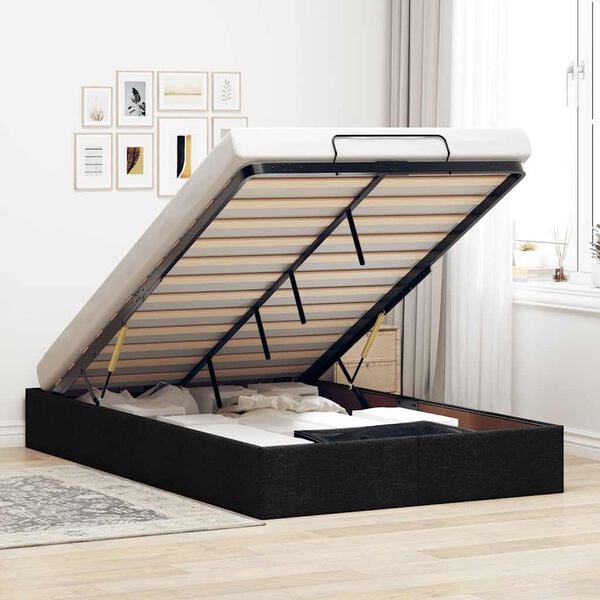 vidaXL Ottoman Bed Frame without Mattress Black Double Fabric