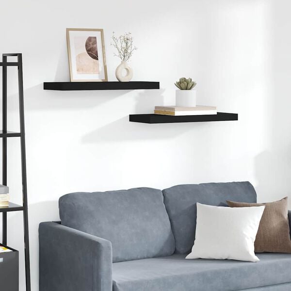 vidaXL Floating Wall Shelves 2 pcs Black 60x23.5x3.8 cm MDF