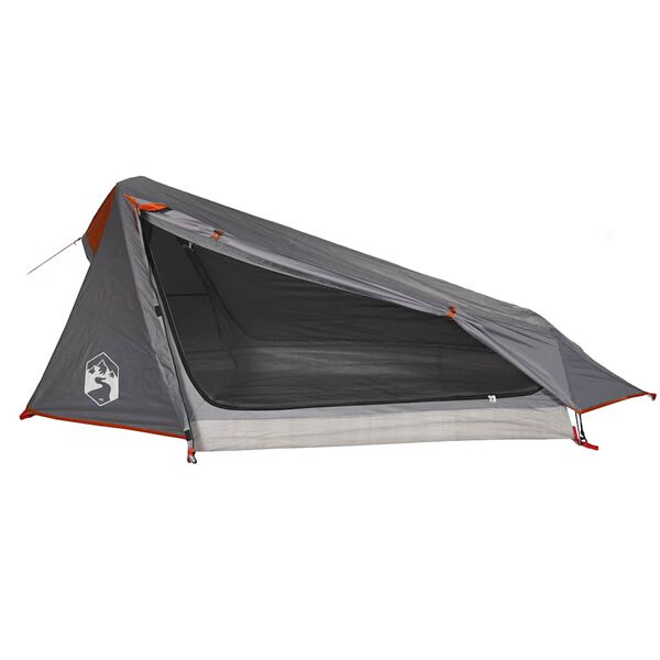 vidaXL Camping Tent Tunnel 1-Person Grey and Orange Waterproof