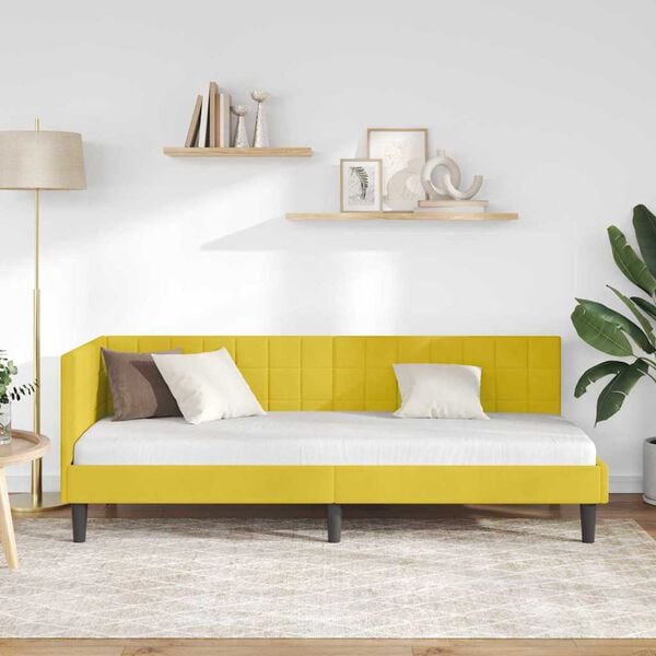 vidaXL Corner Bed Frame with Headboard Yellow 80 cm x 200 cm Velvet