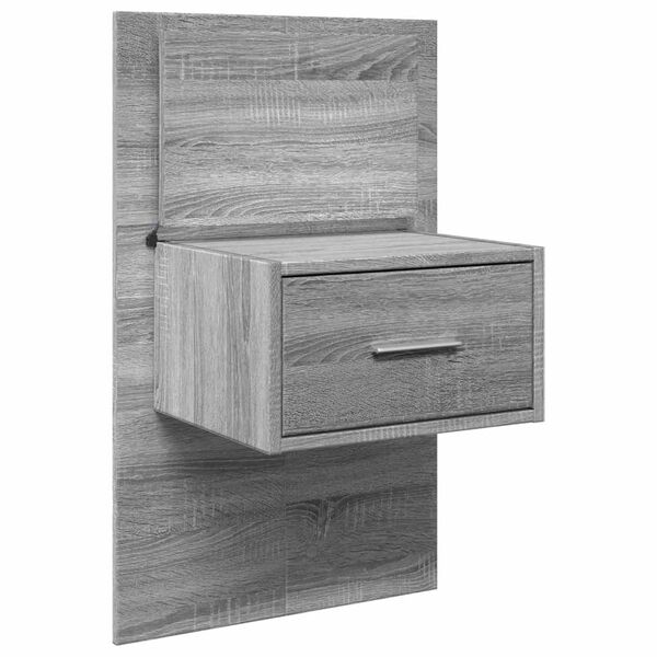 vidaXL Wall-mounted Bedside Cabinet with LED Lights Grey Sonoma