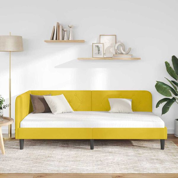 vidaXL Corner Bed Frame with Headboard Yellow 90 x 190 cm Velvet