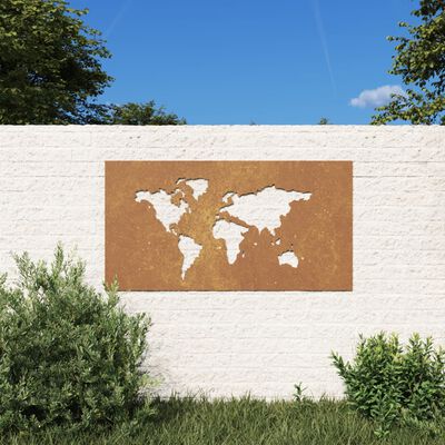 vidaXL Garden Wall Decoration 105x55 cm Corten Steel World Map Design