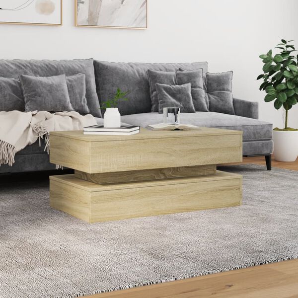 vidaXL Coffee Table with LED Lights Sonoma Oak 90x50x40 cm