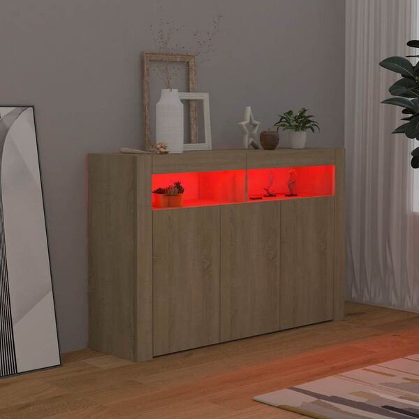 vidaXL Sideboard with LED Lights Sonoma Oak 115.5x30x75 cm