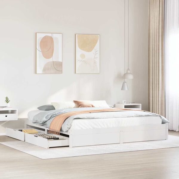 vidaXL Bed Frame without Mattress White 180x200 cm Super King Solid Wood Pine