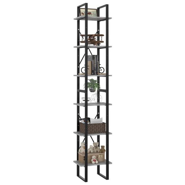 vidaXL 6-Tier Book Cabinet Concrete Grey 40x30x210 cm Engineered Wood