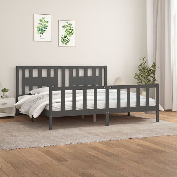 vidaXL Bed Frame without Mattress Grey Solid Wood Pine Super King Size