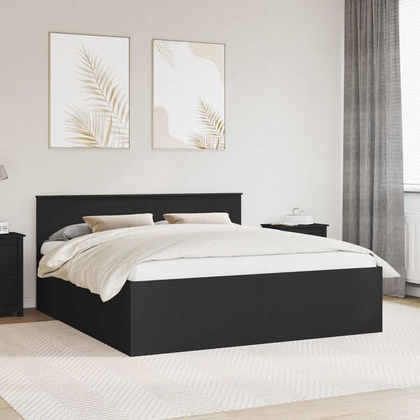 vidaXL Bed Frame with Headboard Black 200 x 200 cm Engineered Wood
