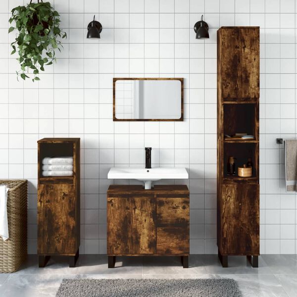vidaXL 3 Piece Bathroom Furniture Set Smoked Oak Engineered Wood