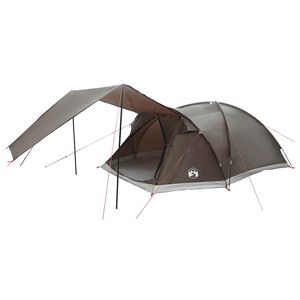 vidaXL Cabin Tent with Roof Brown grey 8-Person Polyester and Steel