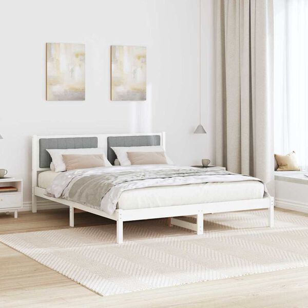 vidaXL Bed Frame with Upholstered Headboard Light Grey 160 x 200 cm