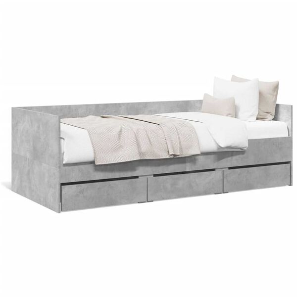 vidaXL Daybed with Drawers without Mattress Concrete Grey 90x200 cm