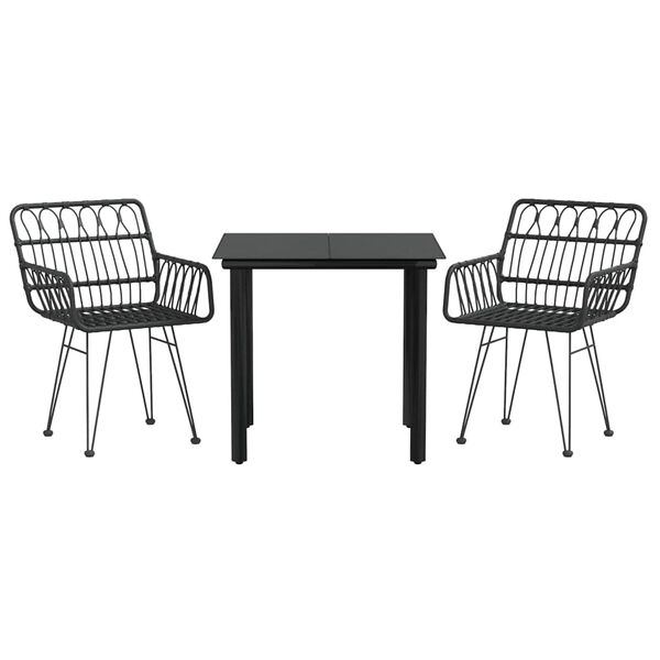 vidaXL 3 Piece Garden Dining Set Black Poly Rattan