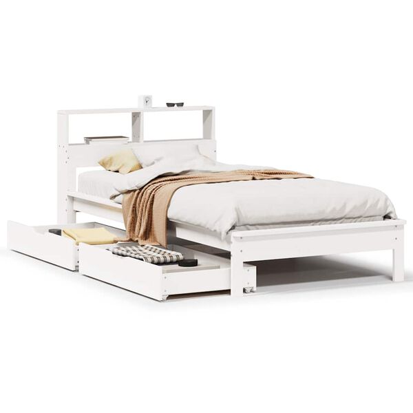 vidaXL Bookcase Bed without Mattress White 75x190 cm Small Single Solid Wood Pine