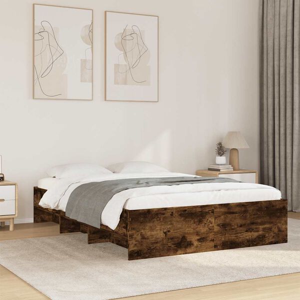 vidaXL Bed Frame without Mattress Smoked Oak 135x190 cm Double Engineered Wood