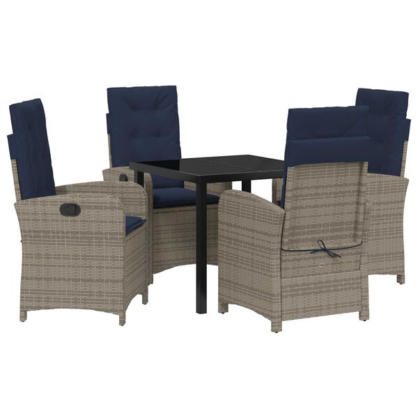 vidaXL Garden Dining Set with Cushion 5 pcs Grey Poly Rattan