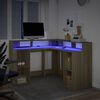 vidaXL Desk with LED Lights Sonoma Oak 130x130x91 cm Engineered Wood