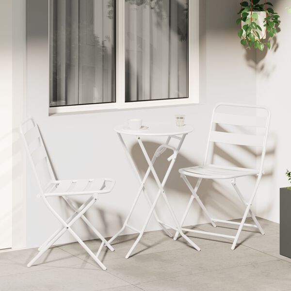 vidaXL Bistro Set Folding 3 pcs White Steel