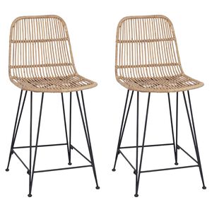vidaXL Bar Stool 2 pcs Natural 44 x 54 x 96 cm Rattan and Steel