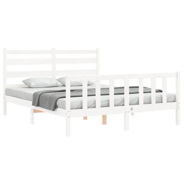 vidaXL Bed Frame without Mattress White King Size Solid Wood Pine